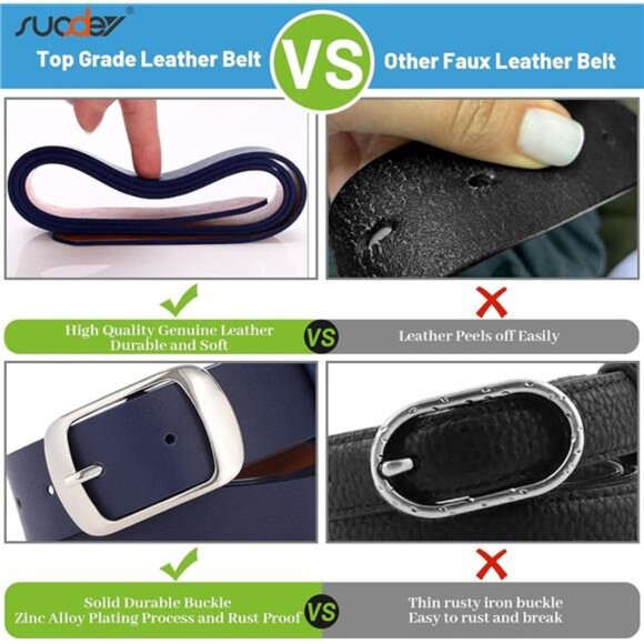 Fashion Womens Leather Belt, Soft Leather Waist Belt with Pin Buckle - Picture 3 of 5